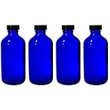 8 oz Cobalt Blue Glass Boston Round Bottle with Black Phenolic Cone Lined Caps (4 Pack)