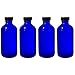 8 oz Cobalt Blue Glass Boston Round Bottle with Black Phenolic Cone Lined Caps (4 Pack)