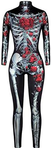 SgaSong Men Women's Ladies Funny Skeleton Printed Jumpsuit Halloween Costume XL