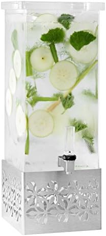 RossetoLD162 Iris Rectangle Stainless Steel and Acrylic Beverage Dispenser, 3 gal, Grey