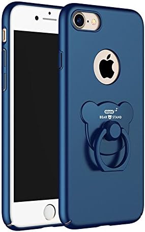 Iphone7 case ,holabuy full back covered case with 360 degree rotating ring holder, well-rounded protection , pc material slim case for ipone7 (cartoon bear kickstand) (Royal Blue)