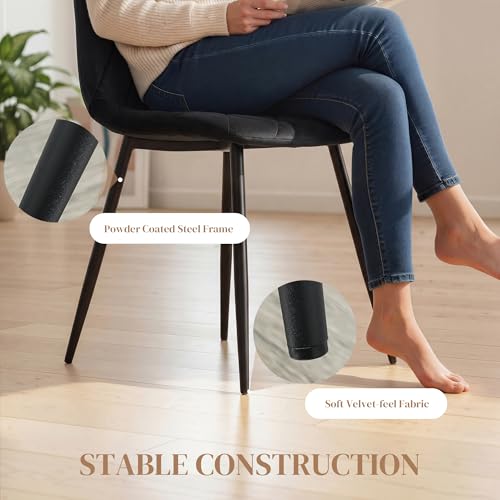 HOMCOM Dining Chairs Set of 4, Upholstered Kitchen Chair with Metal Legs, Modern Dining Room Chairs for Kitchen, Black