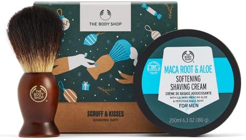 The Body Shop Scruff & Kisses Shaving & Grooming Gift Set  Maca Root & Aloe  Shave Cream For Men (6.91 fl oz) & A Shaving Brush price in Saudi Arabia |