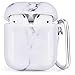 CAGOS for Airpods Case, Cute Marble Protective Hard Cover with Keychain Compatible with Apple Airpods 2nd/1st Generation Case for Women Men, White