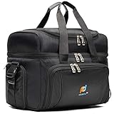 Large Cooler Lunch Bag With Extra Liner. Two Insulated Compartments, Heavy Duty Fabric, Thick Foam Insulation, 2 Heat Sealed Soft Peva Liners, Many Pockets, Strong Double Zippers, Padded Straps.
