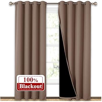 NICETOWN 100% Blackout Curtains Thermal, Noise Reduction and Privacy Curtains for Patio Door, Black Lined Blackout Drapes with Grommet Top, Taupe, 1 Pair, W52 x L84