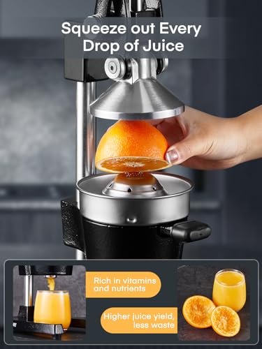 FOHERE Lemon Squeezer Juicer, Cast Iron Juicer Manual Citrus Lemon Juice Press, Hand Press Juicer for Grapefruit Pomegranate, Orange, Lemonade, Commercial Manual Citrus Juicer, Easy to Clean (Black)