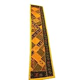 Mogul Yellow Table Throw Embroidered Handicraft Patchwork Traditional Indian Tapestry Table Runner