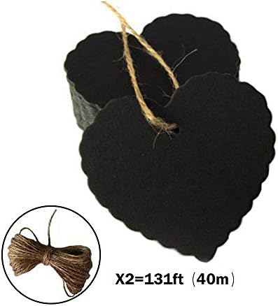 200pc Peach Heart Shape Kraft Paper Tags, CRIVERS Gift Tags/Hang Tags with Free Natural Jute Twine for Christmas Wedding Thanksgiving Birthday Holiday Party Favors (Black)