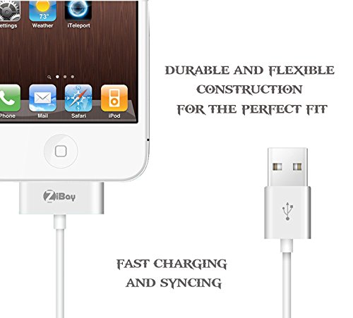 ZiBay LYSB01KAVRX8A-ELECTRNCS iPhone 4s Cable, 30-Pin USB Sync and Charging Data Cable for iPhone 4/4S/3G/3GS, iPad 1/2/3, and iPod (5'/1.5 Meter) - Pack of 2