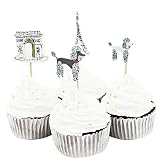 Winrase Pack of 24 Cute Eiffel Tower and pet dog Kids Party Decoration Paper Cupcake Toppers (Eiffel Tower and pet dog)