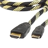 High Speed Mini-HDMI to HDMI Cable by DATASTREAM for NVIDIA Shield Tablet K1, Raspberry Pi Zero, Camera, HD 4K TV, Projector, Monitor, Camcorder - Durable Heavy Duty Braided w/Ethernet & ARC [6 Ft]