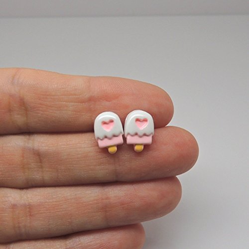 Pink Popsicle Studs, Plastic Post Earrings, Hypoallergenic for Metal Sensitive Ears - Thumbnail 3