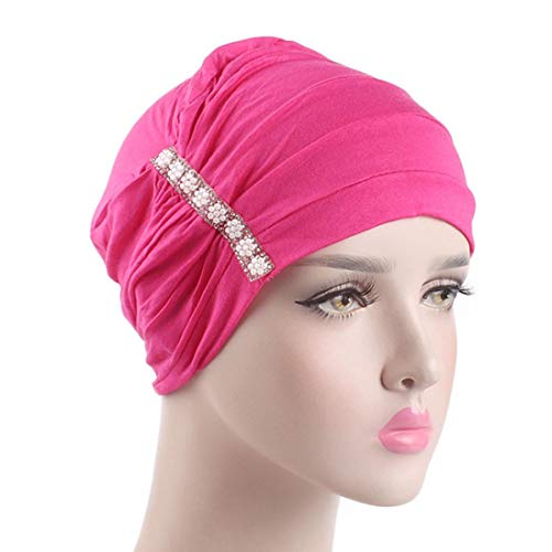Sunny&Love 2018 Women Elastic Hijab Cancer Hat Chemo Turban Wrap Cap Hair Loss Head Scarf Fitted Hat (Hot Pink)