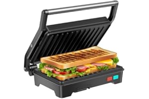 Panini Press Grill, 1000W Sandwich Maker with Non-Stick Coated Plates, Opens 180 Degrees for Any Size of Food, 3-in-1 Sandwic