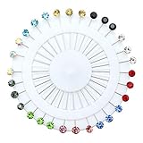 Monrocco 30pcs Colorful Crystal Hijab Scarf Pins Tailor Sewing Snag-Free Pins Brooch