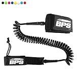 BPS 'Storm' Premium Coiled SUP Leash - 10ft Leash with Triple Rail Savers and Double Swivels (Black)