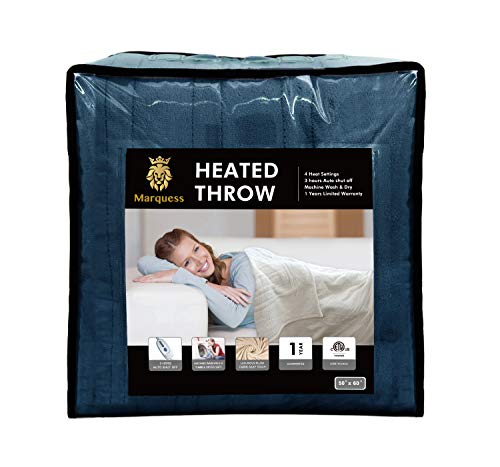 MARQUESS Electric Blanket Micro Plush Sherpa and Reversible Heated Throw Flannel Washable Comfortable Blanket with 4 Heat Settings/Safety 4 Hours Auto-Off Controller (Navy Blue, 50 x 60)