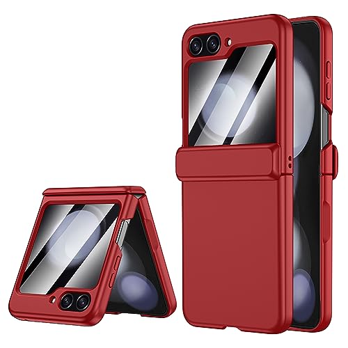 LEIAU for Samsung Galaxy Z-Flip-5 Case: [Full Cover Hinge Protection] Slim Phone Case for Women and Men with Screen Protector Volume Key Protection Wireless Charging for Galaxy Z Flip 5 5G(2023) (Red)