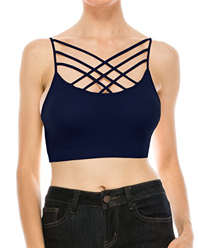 Nolabel-Womens-Comfort-Cami-Crop-Top-Seamless-Crisscross-Front-Strappy-NO-Padded-Bralette-Sports-Bra-Top-S3XL