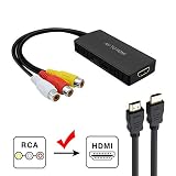 RCA to HDMI Converter, RuiPuo Composite to HDMI Adapter Support 1080P, PAL/NTSC Compatible with WII, WII U, PS one, PS2, PS3, STB, Xbox, VHS, VCR, Blue-Ray DVD Players (RCA to HDMI Converter)