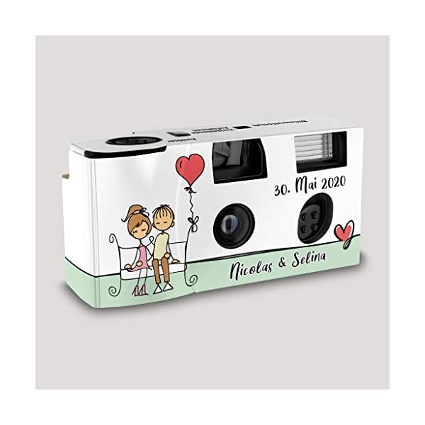 Hochzeitskamera Einwegkamera Young Couple - Bench mit Personalisierung, ISO 400, 27 Aufnahmen, Blitz