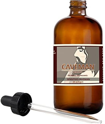 Caveman Fragrance Free - Sensitive Caveman Beard Oil, Leave in Conditioner, 2oz Glass Bottle and Dropper
