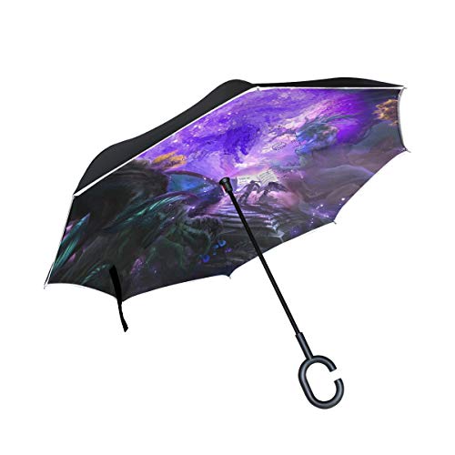 Reverse Umbrella Magical Wallpapers for Desktop Inverted Umbrella Reversible for Golf Car Travel Rain Outdoor Black