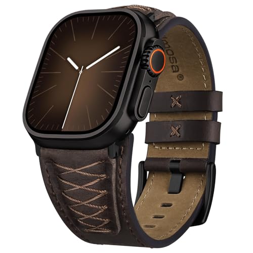 Fullmosa Leather Strap Compatible with Apple Watch Ultra 3/2/1 49mm 46mm 45mm 44mm 42mm Men, Top Grain Leather Replacement Strap for iWatch Series 11 10 9 8 7 6 5 4 3 2 1 and SE 3 2 1