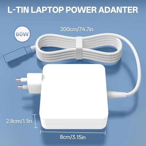 Replacement Charger Mac Book Pro, 60W L-Tip Charger, Portable Power Adapter for MacBook Air 13/15/17 Inch, Mid 2008-2012 Models A1172/A1181/A1184/A1278/A1330/A1342/A1344