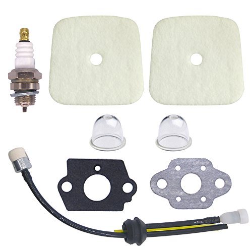 NIMTEK 2 Pack Air Filter with Spark Plug Fuel Line Repower Kit Gaskets for Mantis Tiller Cultivator 7222 7222E 7222M 7225 7230 7240 7920 7924 SV-4B SV-4BH SV-5C SV-5C/1 SV-5C/2 SV-5Ci SV-5Ci/2 SV-5H/2