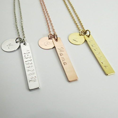 Dainty Vertical Hand Stamped Name Gold Bar Necklace Personalized Gift for women Bridesmaid Jewelry Initial necklace