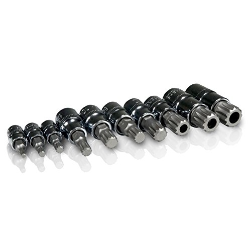 10pc Triple Square Socket Kit Spline Socket Bit Set Metric with Ratchet 1/4 3/8 1/2 Short