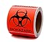 ChromaLabel 4 x 4 Inch Fluorescent Red Orange Biohazard Warning Stickers, 250 Labels per Roll