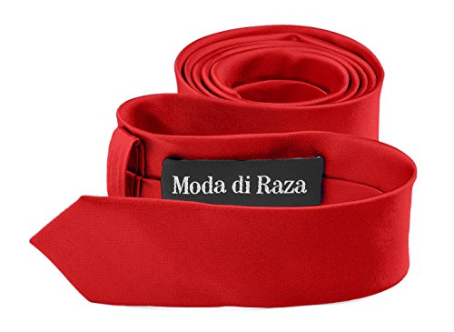 Moda Di Raza- Mens Necktie 2.5" Skinny Slim Polyester Tie Solid Color - Red