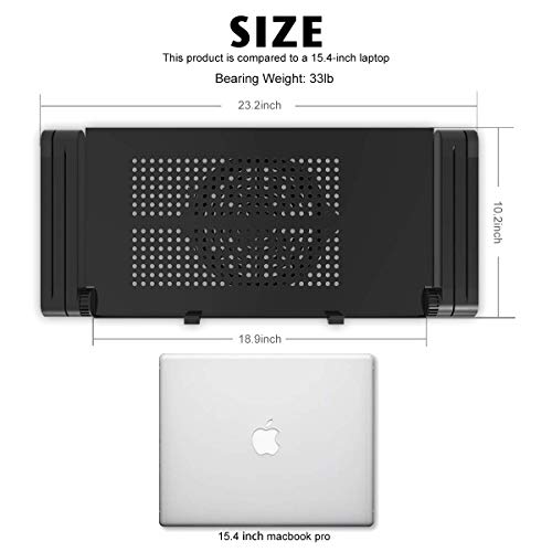 Ultra-Large Adjustable Laptop Stand/Table/Desk with Large Cooling Fan & Mouse Pad Side, Foldable Aluminum Laptop Desk, Lightweight Portable Bed/Sofa/Couch Lap Table Tray for Home Office PC Computer