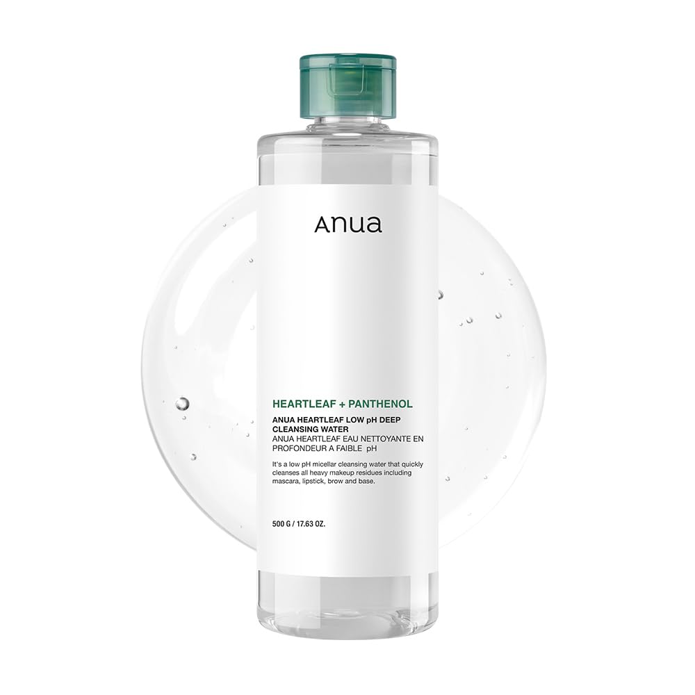 ANUA Heartleaf Low pH Deep Cleansing Water, Micella Water, Panthenol, Squalane, Makeup Remover for Sensitive Skin, Korean Skin Care, 500g/17.63 oz.
