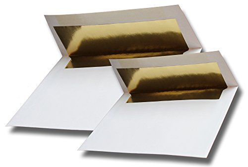 Gold Foil-Lined 70lb. White A7 (5-1/4 x 7-1/4) Envelopes 25 Boxed for 5" X 7" Weddings Invitations Announcements from The Envelope Gallery