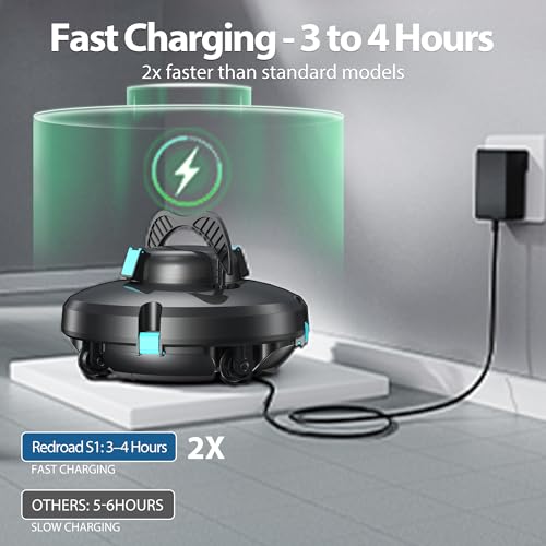 Redroad Cordless Robotic Pool Cleaner,Automatic Pool Vacuum Lasts 150Mins,Powerful Suction,Self-Parking, Maximum Climbing Angle 18 Degrees,Lightweight for Above/Inground Pools Up to 1200 Sq.Ft.