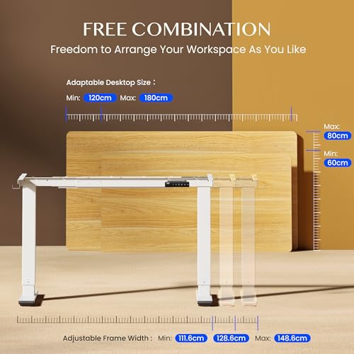 FLEXISPOT Height Adjustable Desk Frame, Electric Table Legs with 2 Motors, LED Height Display, 4 Memory Functions, with 2 Hooks and Cable Management, White