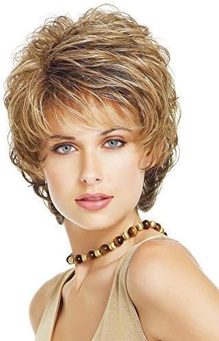 SmartFactory Short Brown European Human Hair Synthetic Fiber Wig With Tilted Frisette for Women