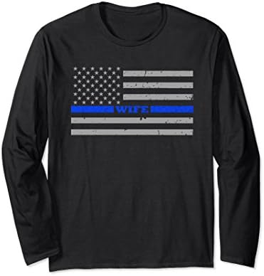 Unisex Thin Blue Line Police Wife Long Sleeve Shirt Large Black