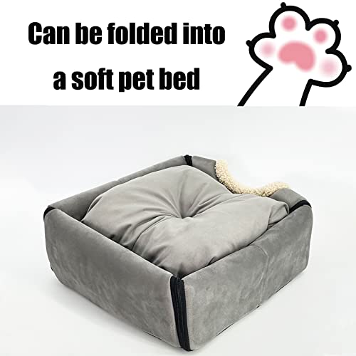 Portable Cat House, Cat Bed Self-Warming 2 in 1, Foldable Cave House Shape Indoor with Cozy Bed, Cat Beds for Indoor Cats, with Washable Removable Cushion Pad, Dark Gray