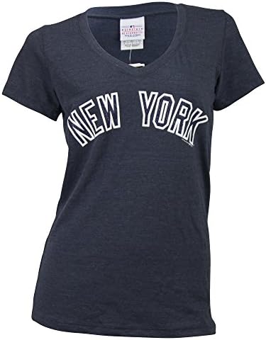 Women's MLB Classic Text V-Neck T-Shirt (New York Yankees (navy), Medium)