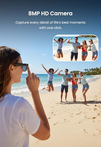 DPVR AI Smart Glasses with Camera and Bluetooth – 8MP HD Sunglasses with Camera, Video Recording Glasses, Real-Time Translation, Voice Assistant, Open-Ear Audio for Travel, Work, Music, and Daily Use