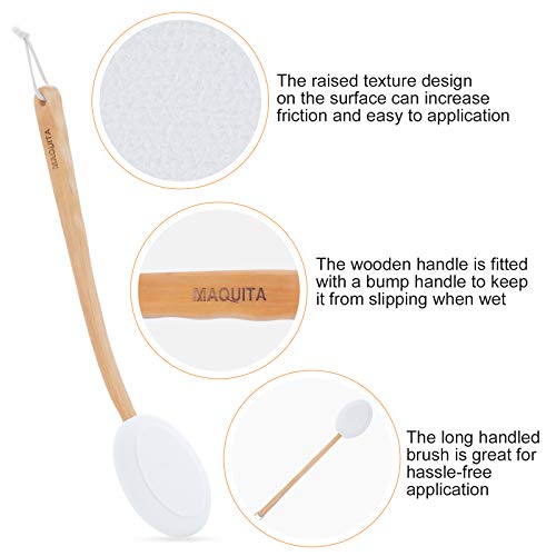 Lotion Applicator for Back,MAQUITA Long Reach Handle with Pad for Easy Self Application of Shower Bath Body Wash Brush,Skin Cream Suntan Tanning Aloe Acne for Women Men（4 Pads）