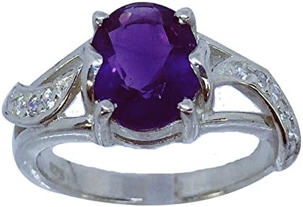 Natural Amethyst And White Zircon 925 Sterling Silver Ring (Untreated)