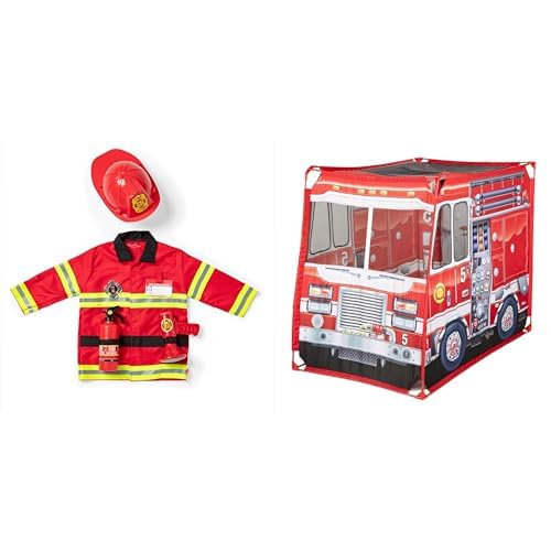 Melissa & Doug Fire Chief Costume Set with Fire Truck Play Tent - Kids Firefighter Role Play Bundle for Ages 3+