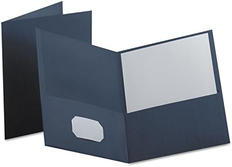 Twin-Pocket Folder, Embossed Leather Grain Paper, Dark Blue, 25/box