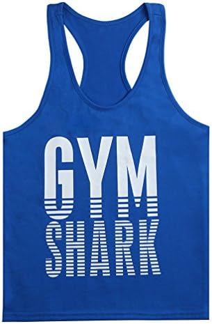 MITIAO Men GYM Shark Loose Workout BodyBuilding Stringer Tank Top Dark Blue XL